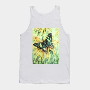 Urania Ripheus Butterfly on Rudbeckia Flower Tank Top